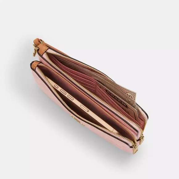 NWT Coach Double Zip Wristlet In Signature Canvas With Floral Charms Powder Pink - Picture 11 of 11